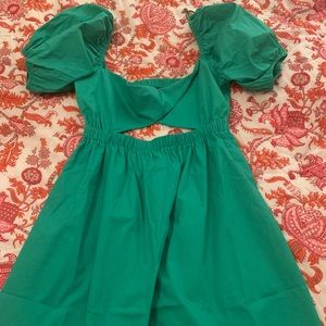 Green Cutout dress with Puff Sleeves